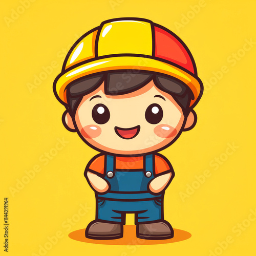 Happy cartoon construction worker.