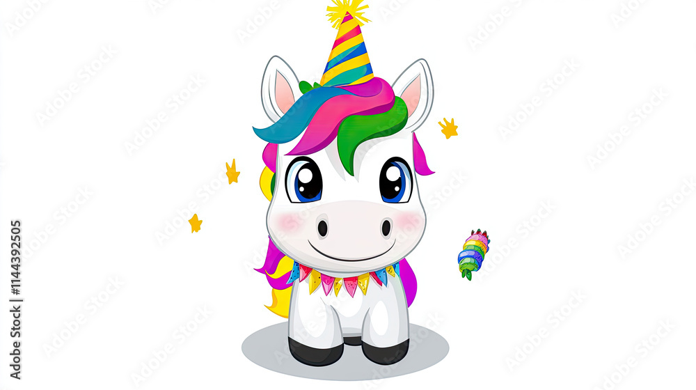 Naklejka premium cartoon unicorn cute funny birthday white background