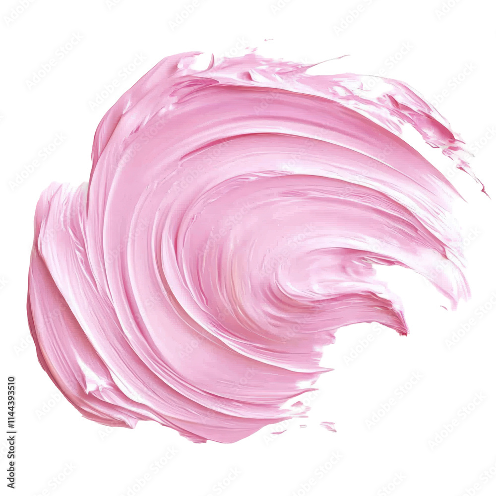 Obraz premium Dynamic swirl of vibrant pink paint with brushstroke texture, isolated on white.