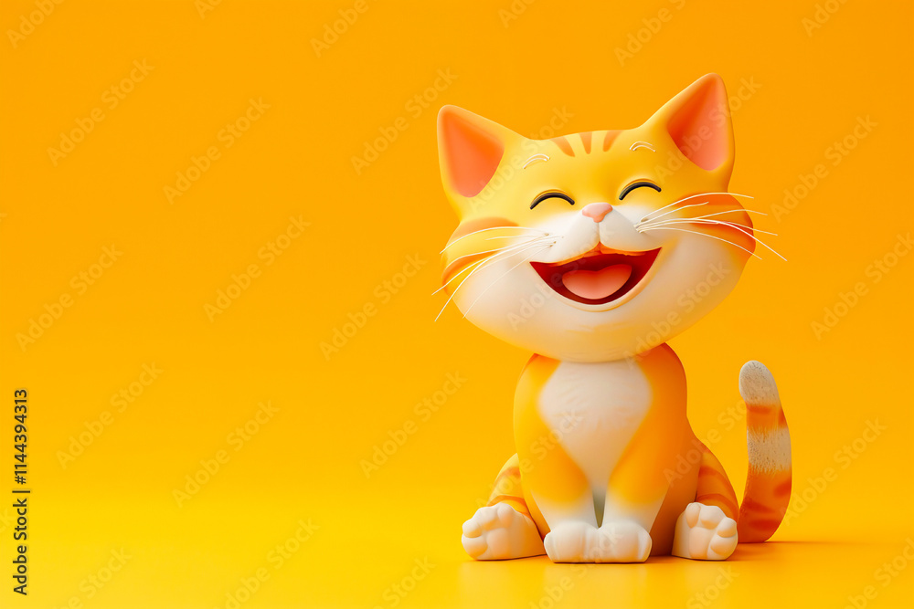 Adorable cartoon cat with a bright smile, radiating happiness on a vibrant orange background. Adorable cartoon cat with a bright smile, radiating happiness on a vibrant orange background.