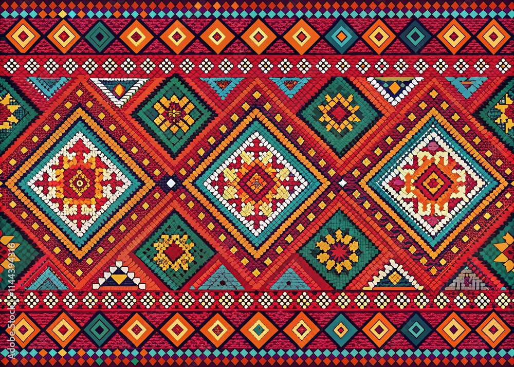 Moroccan Pixel Art Fabric: Geometric Ethnic Seamless Pattern Wallpaper Background for Curtains & Carpets Moroccan Pixel Art Fabric: Geometric Ethnic Seamless Pattern Wallpaper Background for Curtains & Carpets