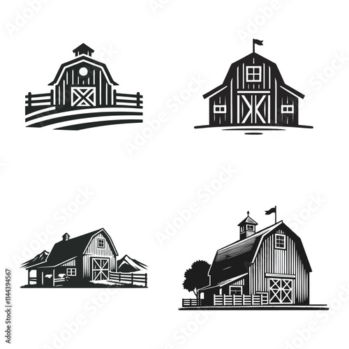 Barn Farm silhouette logo icon black white design