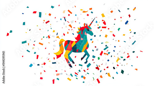 flat cartoon unicorn confetti