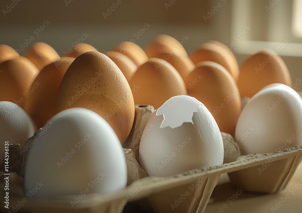 Carton of brown and white eggs, ideal for food, cooking, or grocery content. Carton of brown and white eggs, ideal for food, cooking, or grocery content.