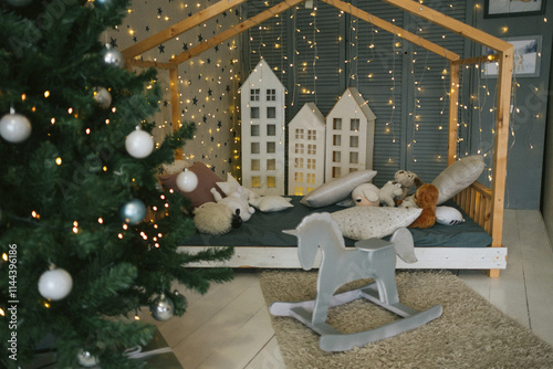 Christmas interior in a photo studio. Holiday.