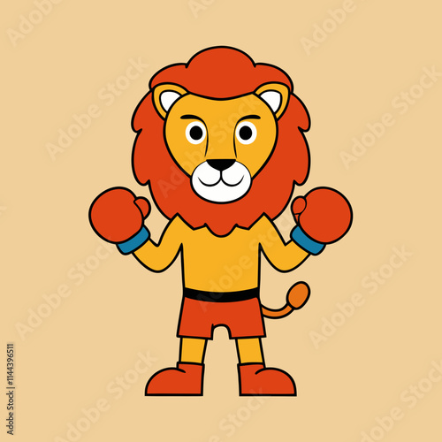 the lion stands with boxing gloves in his hands