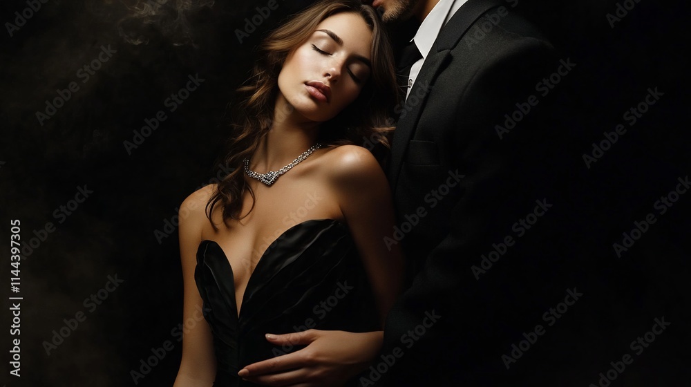 Elegant couple in formal attire, exuding romance and sophistication. Elegant couple in formal attire, exuding romance and sophistication.