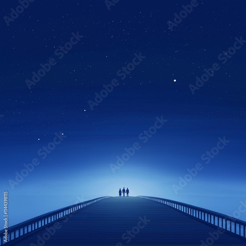 Romantic Walks: Moonlight-Lit Bridge with Couples Strolling