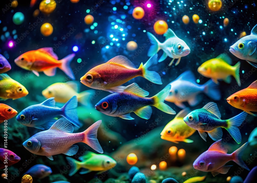 Fototapeta premium Night Photography: Stunning Japanese Fish Species, Underwater Bioluminescence, Aquatic Life, Ocean Depths, Night Dive, Japanese Sea Creatures