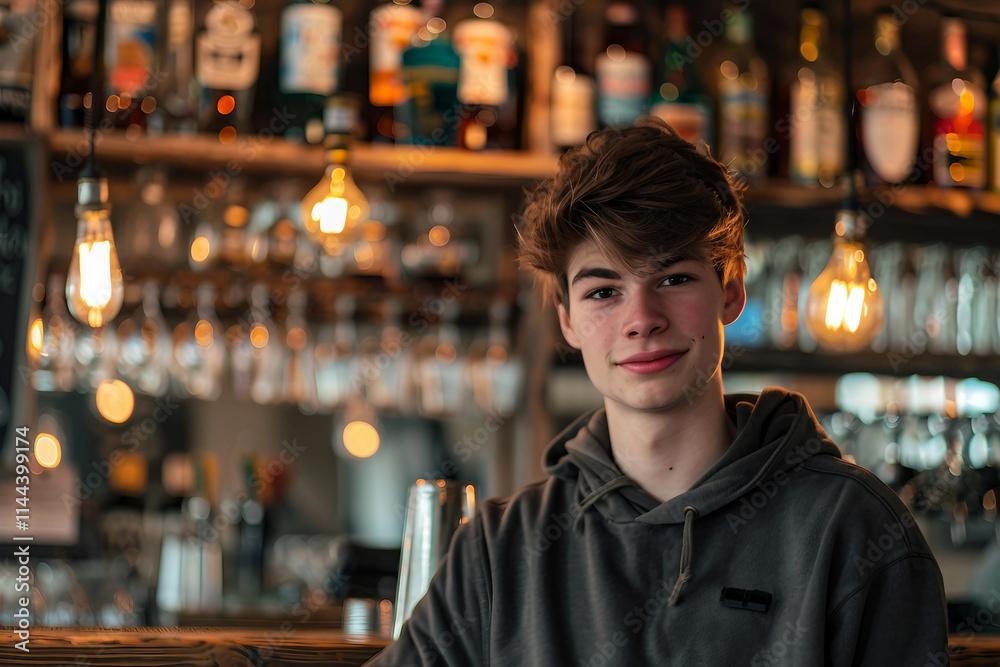 Generative AI Image of a Person in a Bar with Warm Lighting, Evoking Nightlife Atmosphere Generative AI Image of a Person in a Bar with Warm Lighting, Evoking Nightlife Atmosphere