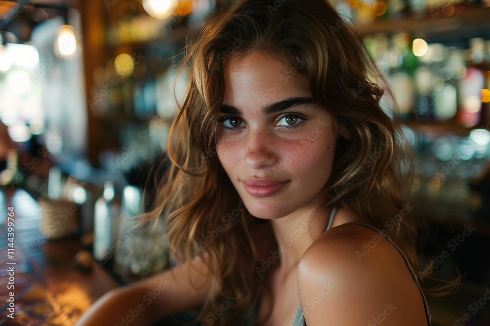 Generative AI Image of a Person in a Bar with Warm Lighting, Evoking Nightlife Atmosphere Generative AI Image of a Person in a Bar with Warm Lighting, Evoking Nightlife Atmosphere