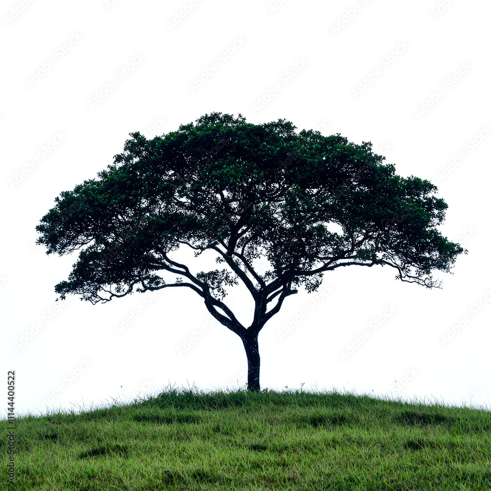 Obraz premium Lush green hilltop with single, large tree.
