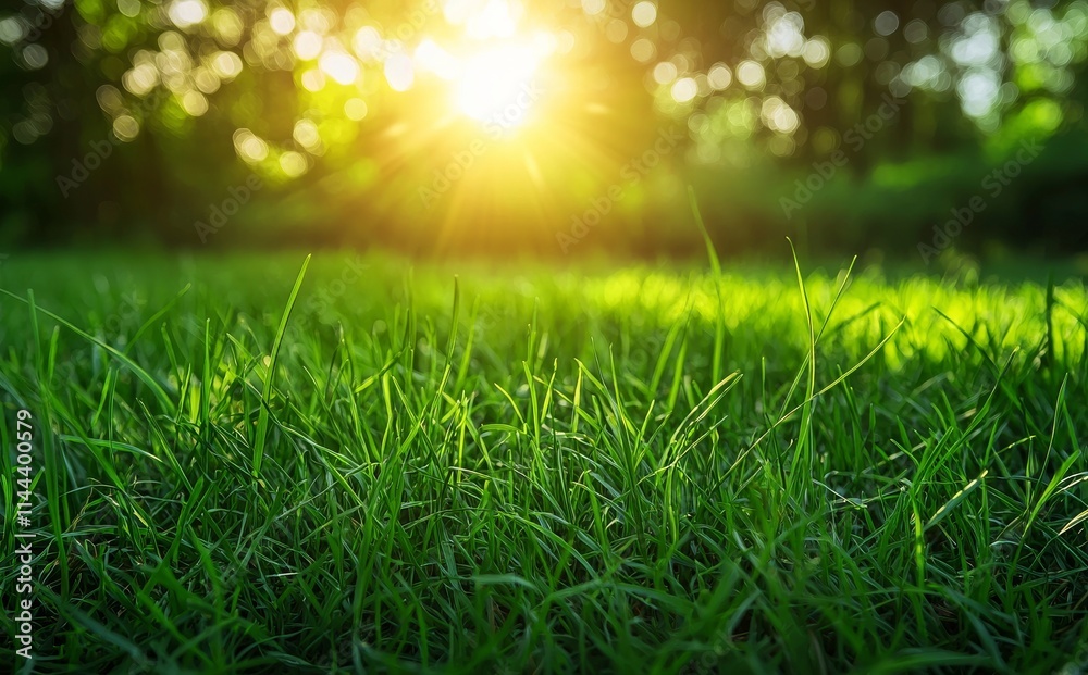 Vibrant green lawn under the sun's yellow glow. Vibrant green lawn under the sun's yellow glow.