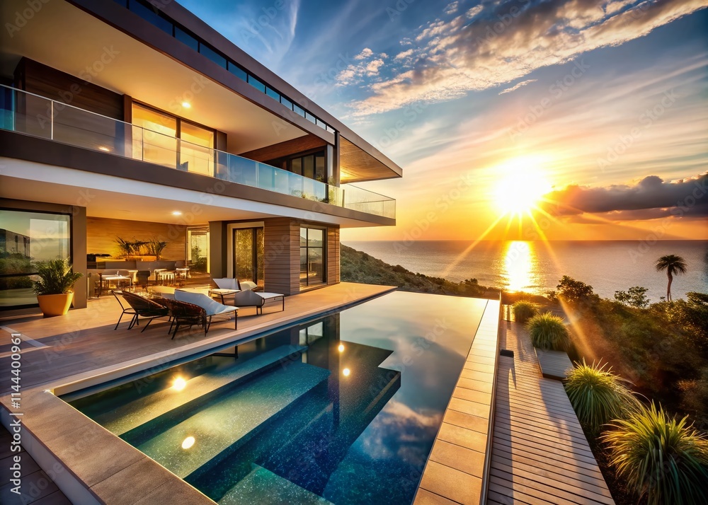 Obraz premium Oceanfront Luxury Villa Infinity Pool: Stunning Coastal Home Design