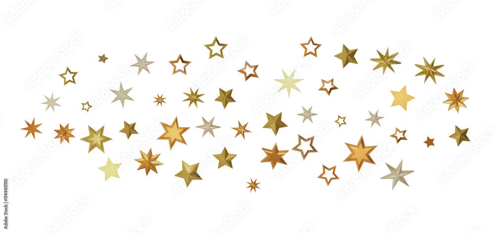 A cluster of golden stars of different sizes scattered randomly against a black background. A cluster of golden stars of different sizes scattered randomly against a black background.