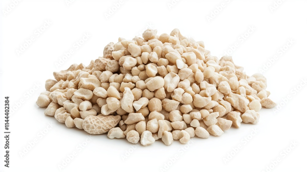 Peanuts (Shelled): A small pile of shelled peanuts, showcasing their beige, smooth texture, isolated on a white background. Peanuts (Shelled): A small pile of shelled peanuts, showcasing their beige, smooth texture, isolated on a white background.
