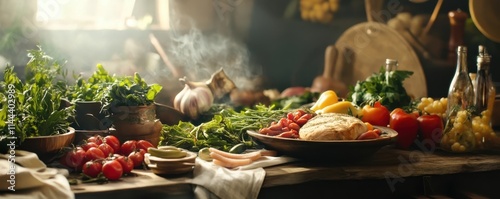 Rustic Homemade Meal with F...