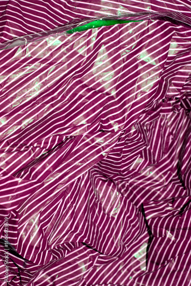 Sweet Wrapper Fine Stripes Lines on Plastic Paper Crumpled Warped Vertical or Horizontal Lined Background Sweet Wrapper Fine Stripes Lines on Plastic Paper Crumpled Warped Vertical or Horizontal Lined Background