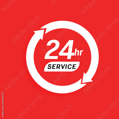 a red sign that says 24 hours service availability concept background 

