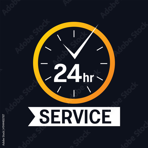 a blue background with a yellow sign that says 24 hour service banner with clock