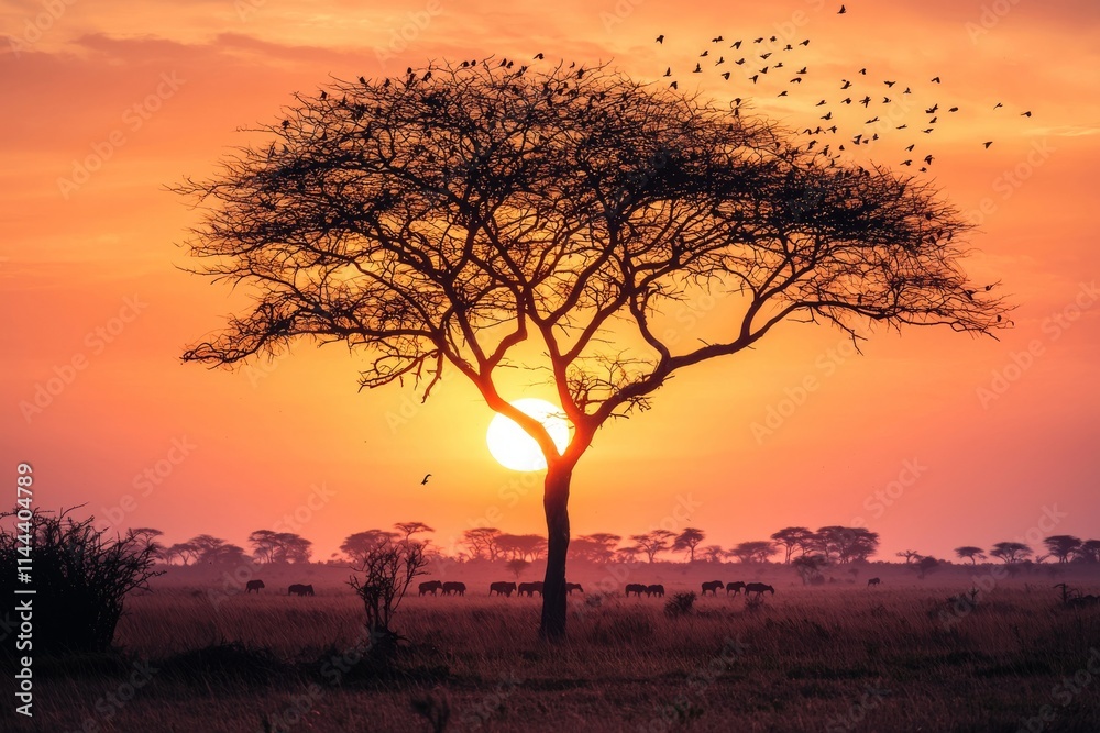 In Denver, Colorado, the sun sets dramatically behind a tree silhouette, illuminating the sky with vibrant reds and yellows. In Denver, Colorado, the sun sets dramatically behind a tree silhouette, illuminating the sky with vibrant reds and yellows.