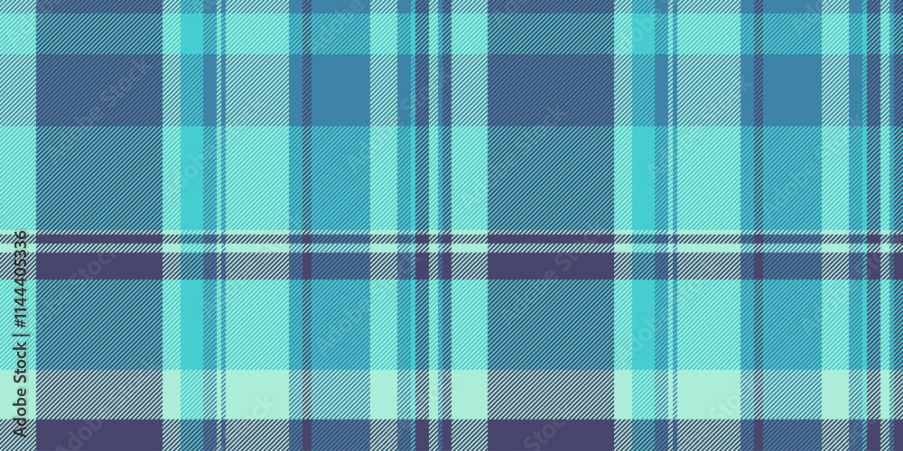 Mature tartan textile background, asymmetric check plaid vector. Gentle fabric pattern texture seamless in medium turquoise and light colors. Mature tartan textile background, asymmetric check plaid vector. Gentle fabric pattern texture seamless in medium turquoise and light colors.