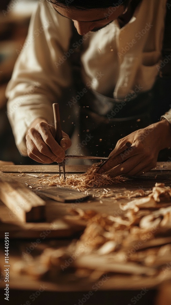 Carving wood with traditional tools workshop art process blurred background artisan perspective Carving wood with traditional tools workshop art process blurred background artisan perspective
