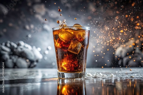 Fizzing Cola on Marble: Cool Drink Photography, Sparkling Beverage Image, Marble Countertop Still Life