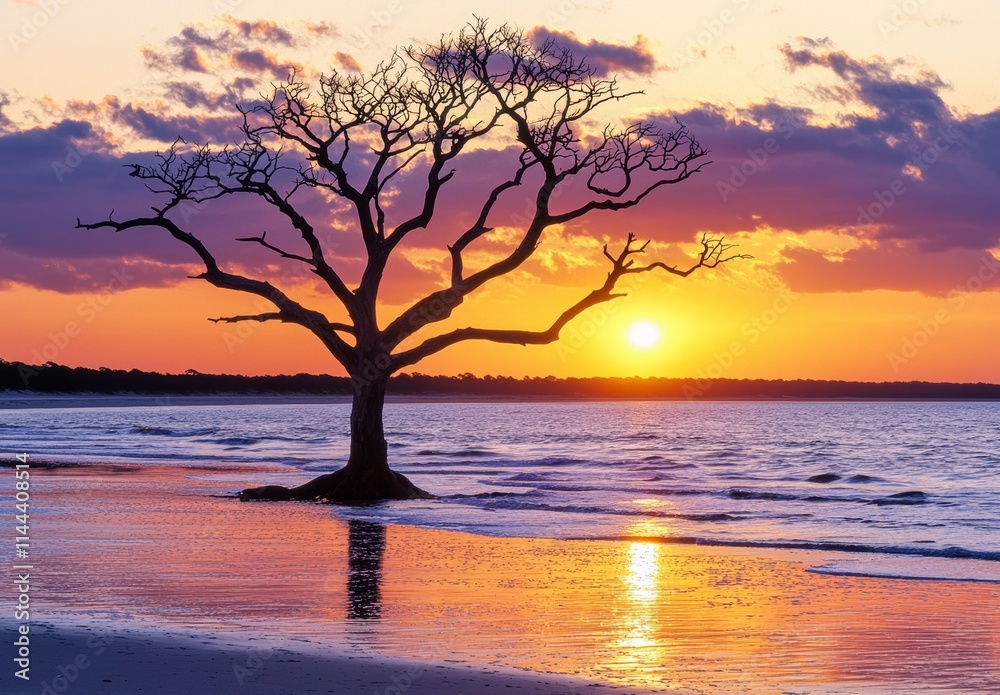 Sunlight illuminates driftwood on Boneyard Beach in Beaufort, South Carolina. Sunlight illuminates driftwood on Boneyard Beach in Beaufort, South Carolina.