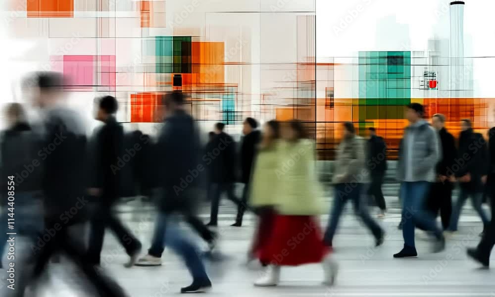 Walking people motion, abstract video art with blur and motion effect