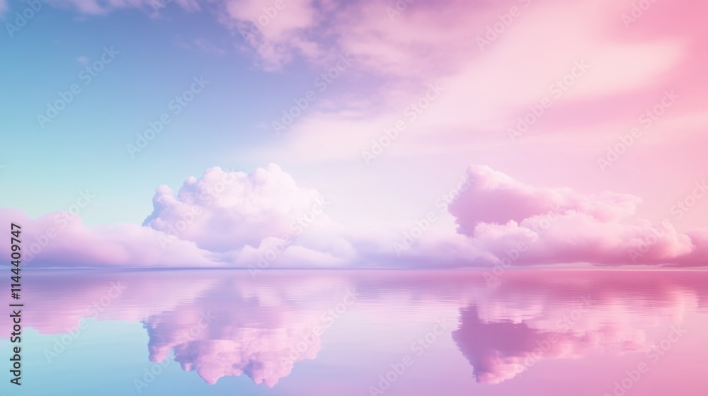 Obraz premium Serene Pink and Blue Sky with Soft Clouds Reflecting on Calm Water
