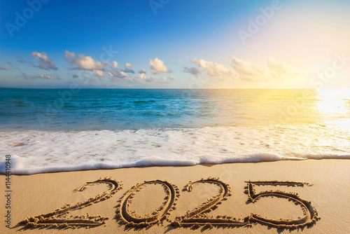 Paisaje de playa con 2025 agregado 