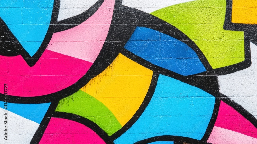 Fototapeta premium Vibrant abstract mural with colorful shapes and patterns on a wall