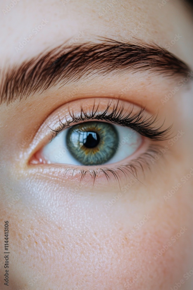 Obraz premium Close-up view of a woman's eye showcasing intricate details and vibrant colors, highlighting natural beauty in