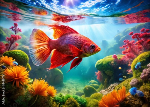 Red Paradise Fish Double Exposure Photography: Surreal Aquatic Dreamscape photo