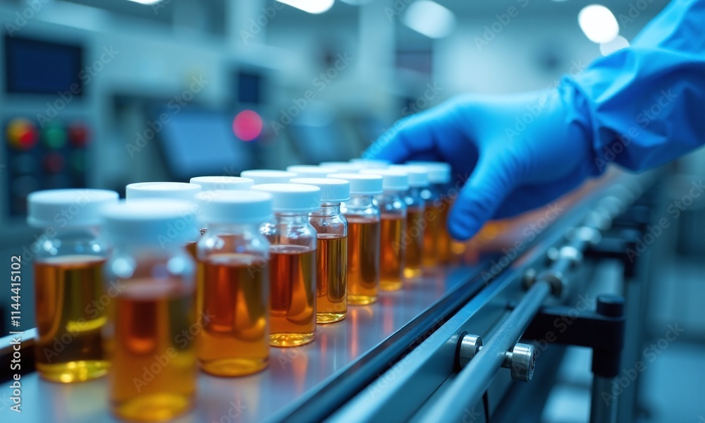 Pharmaceutical production line glass vials filled with amber Pharmaceutical production line glass vials filled with amber