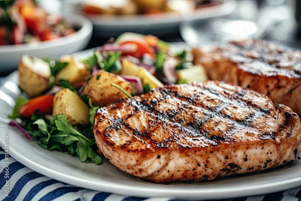 Grilled Salmon with Roasted Potatoes and Salad Grilled Salmon with Roasted Potatoes and Salad