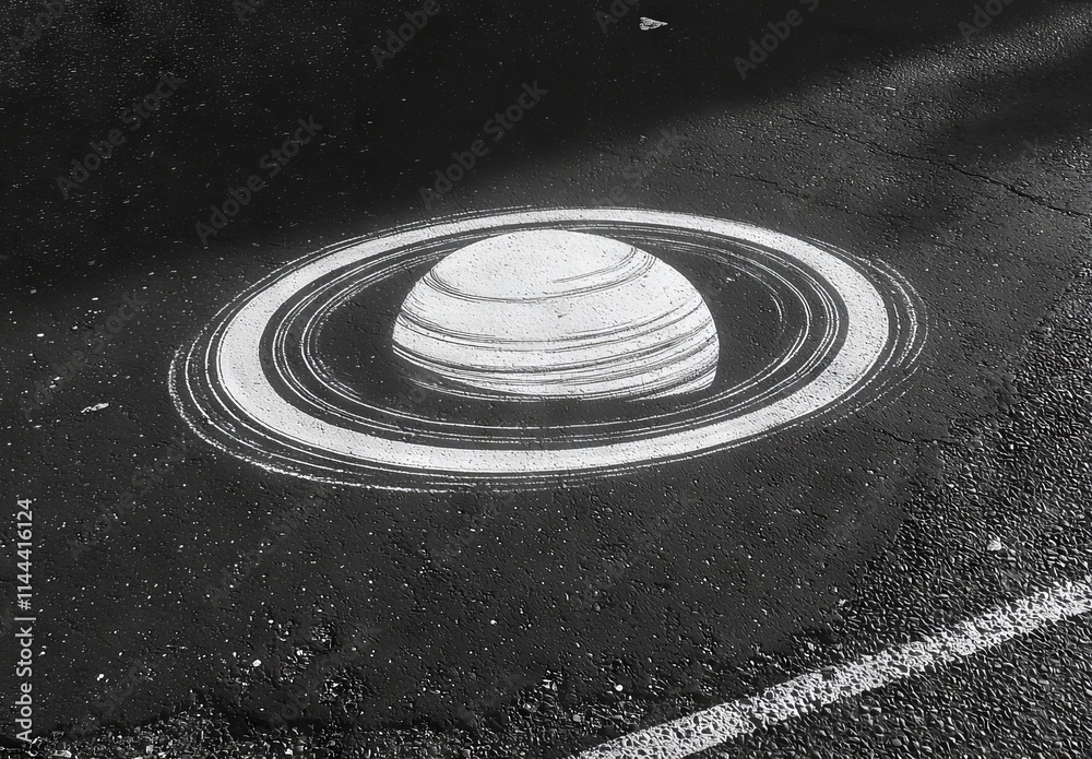 Fototapeta premium A striking light highlights the black and white asphalt of the street.