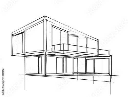 Abstract modular architecture 3d illustration. Sketch