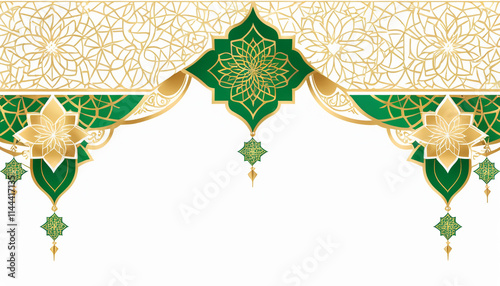A decorative digital twibbon Border , featuring intricate gold and green floral and geometric patterns.