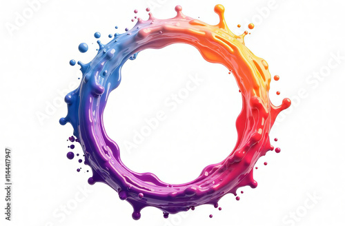 Circle Liquid Colorful Frame with Copy Space Isolated on White Background.