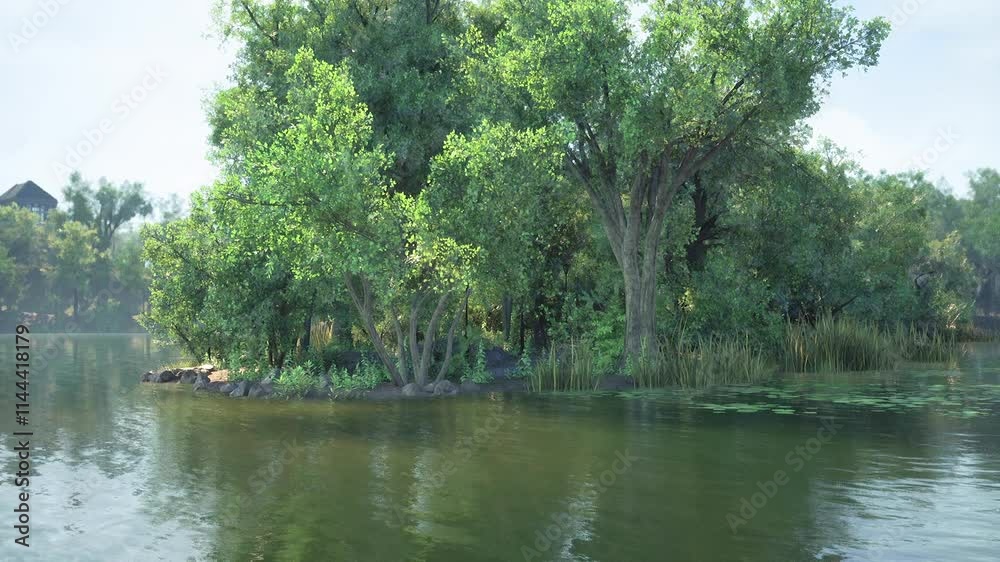 A small island adorned with vibrant trees emerges from calm waters, creating a peaceful natural retreat. The surrounding greenery enhances the tranquil atmosphere of this scenic location. A small island adorned with vibrant trees emerges from calm waters, creating a peaceful natural retreat. The surrounding greenery enhances the tranquil atmosphere of this scenic location.
