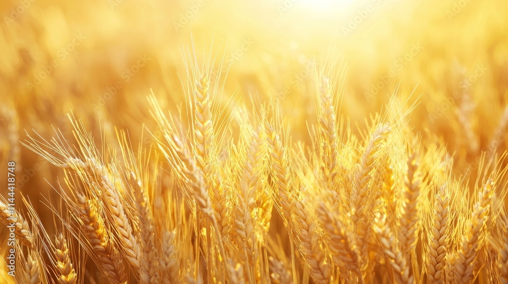 The golden wheat field glows under the sun at the end, creating a beautiful nature scene. This represents the autumn harvest season and the concepts of agriculture and farming. The golden wheat field glows under the sun at the end, creating a beautiful nature scene. This represents the autumn harvest season and the concepts of agriculture and farming.