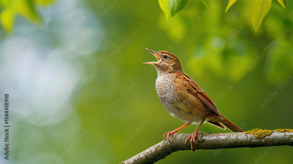 Singing nightingale against green background Singing nightingale against green background