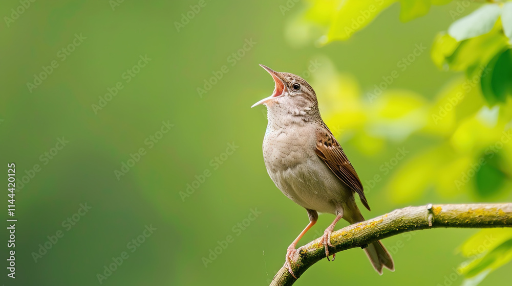 Singing nightingale against green background Singing nightingale against green background