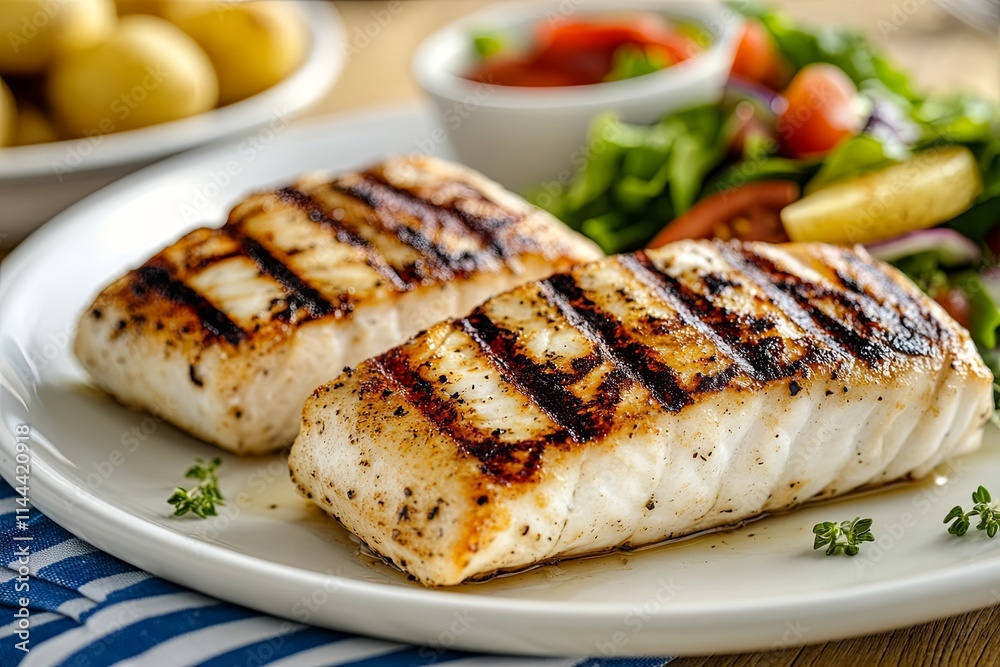 Grilled Cod Fillets with Salad and Potatoes: A Delicious Meal Grilled Cod Fillets with Salad and Potatoes: A Delicious Meal