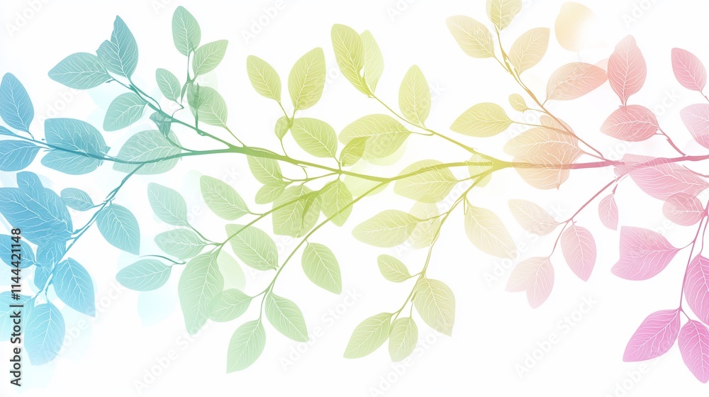 Pastel rainbow leaves branch design. Pastel rainbow leaves branch design.