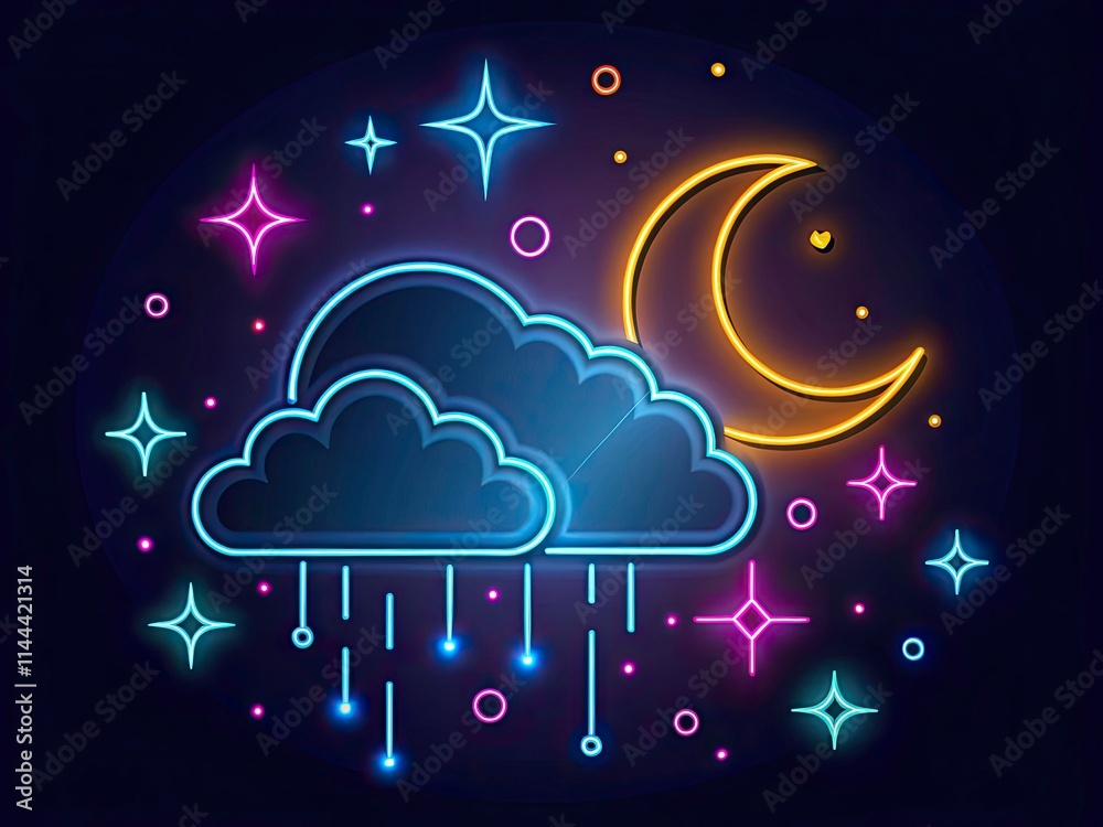 Night Weather Forecast: Thin Line Web Symbols, Dark Sky, Stars, Moon, Cloud Illustrations Night Weather Forecast: Thin Line Web Symbols, Dark Sky, Stars, Moon, Cloud Illustrations