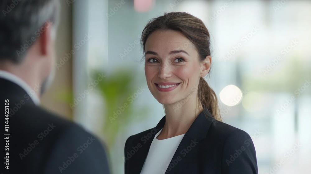 Woman office worker discussing new project with colleague during working day in coworking Woman office worker discussing new project with colleague during working day in coworking