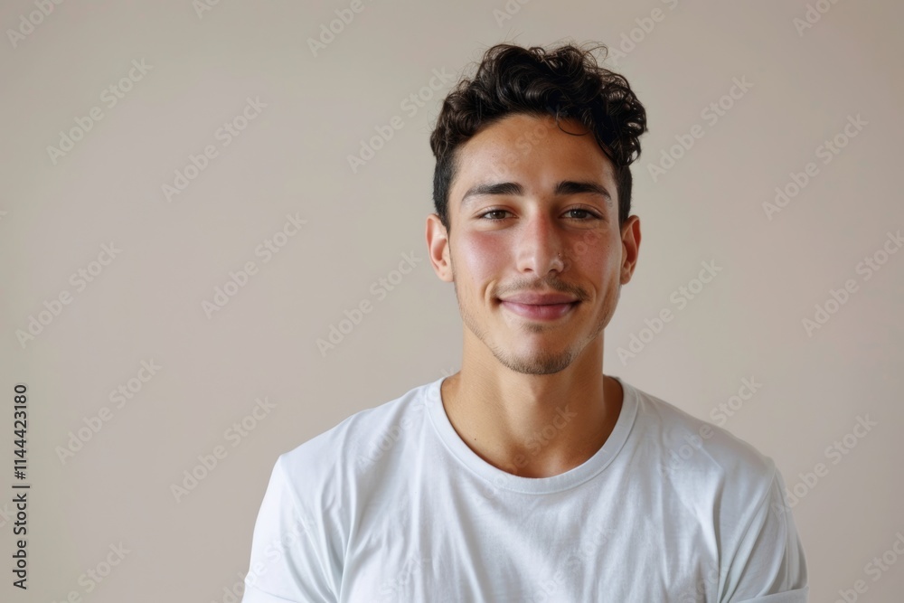 Attractive hipster male model in white t shirt on mockup background. Attractive hipster male model in white t shirt on mockup background.